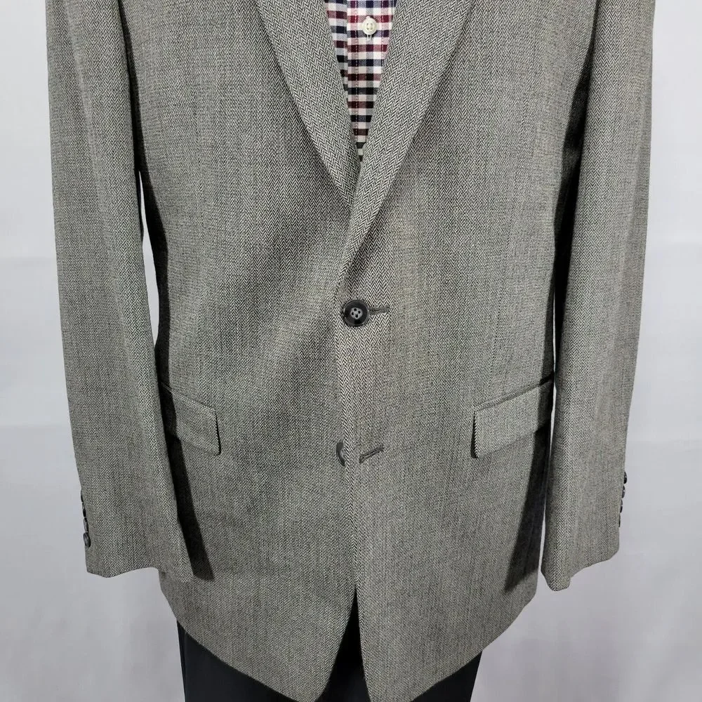 Calvin Klein Men's‎ Sport Coat Blazer Two Button Gray Herringbone Wool Size 44XL